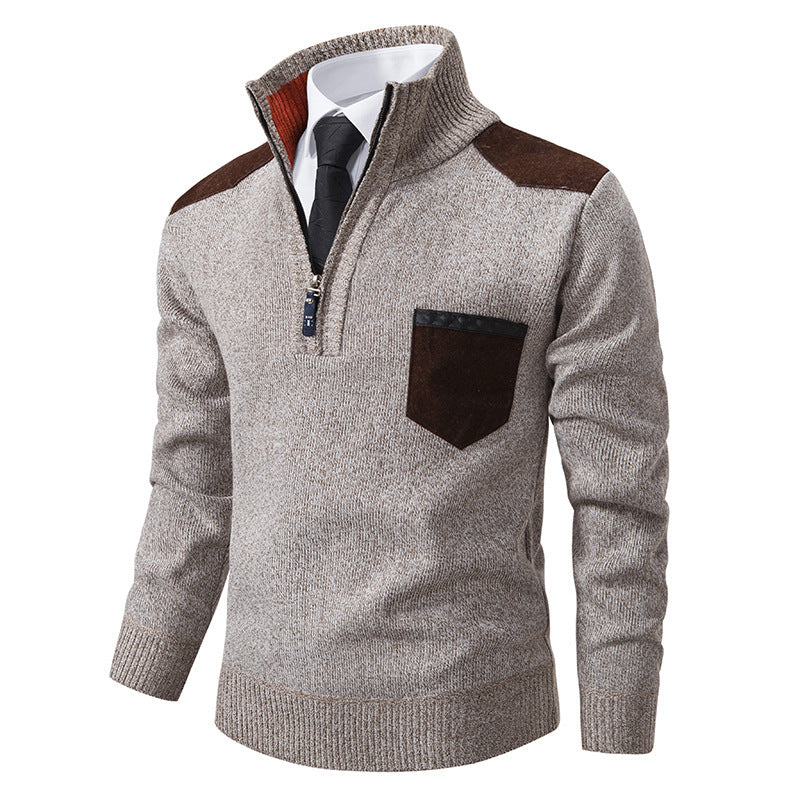 Herren lässiger Pullover mit halbem Reißverschluss und modernem Kragen R&B