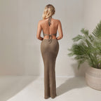 Damen gehäkeltes Strandset mit tiefem V-Ausschnitt und figurbetonter Silhouette R&B