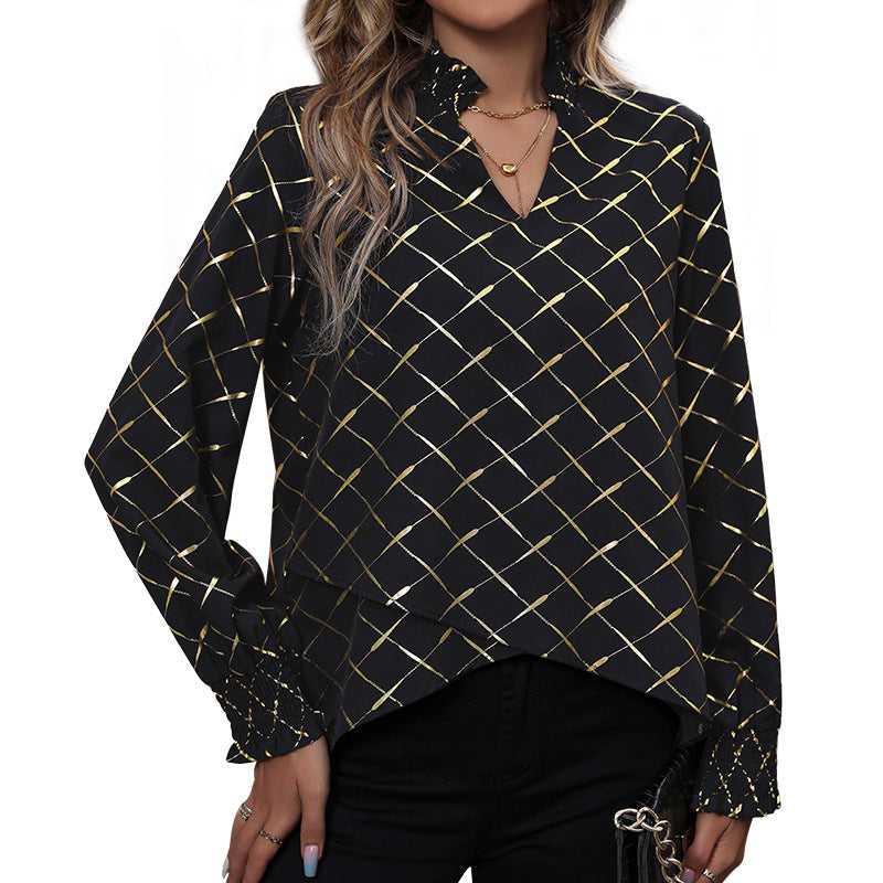Damen Elegante Bluse mit schimmerndem Karomuster R&B