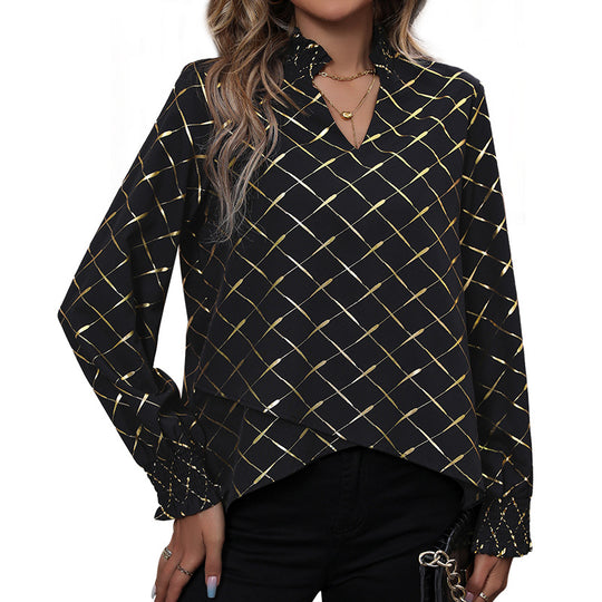 Damen Elegante Bluse mit schimmerndem Karomuster R&B