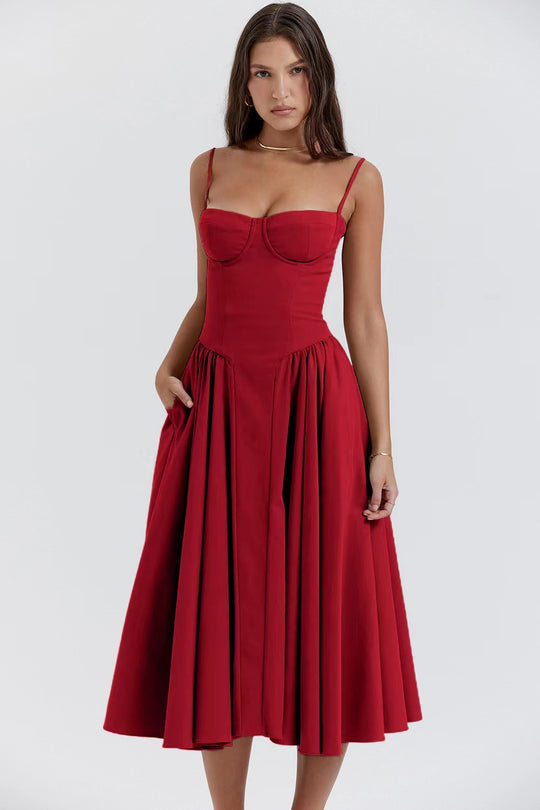 Damen Midikleid mit knöpfbarem Oberteil und schwingendem Rock R&B