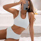 Damen Sport Bikini-Set mit hohem Taillenschnitt und strukturiertem Oberteil R&B