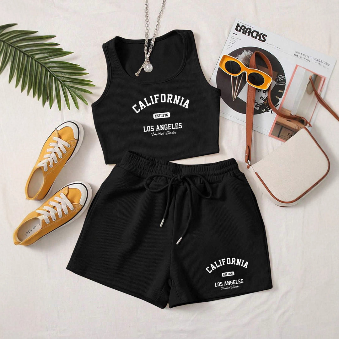 Damen Sportliches Zweiteiler Set mit Top und Shorts R&B