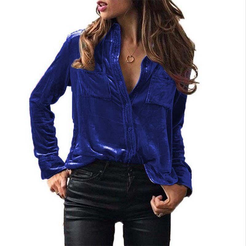 Damen Satin Bluse mit dekorativen Brusttaschen R&B