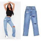 Damen lässige Ripped Jeans mit hoher Taille und modernen Fransen R&B