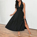 Damen elegantes etwas schwingendes Abendkleid mit tiefem V-Ausschnitt R&B
