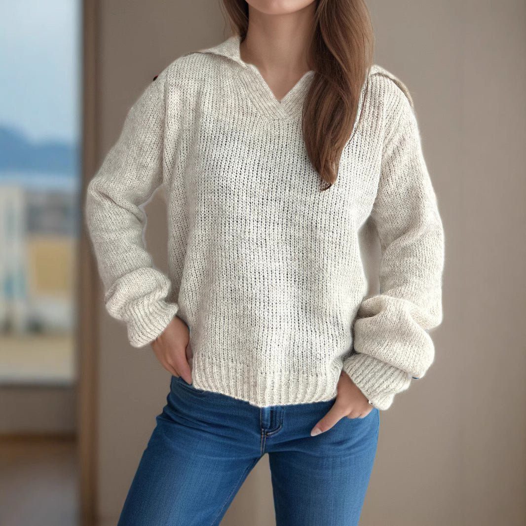 Damen lässiger Pullover mit voluminösen Ärmeln und modernem Strukturstrick R&B