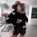 Damen gemütlicher Pullover mit modernem Herzdesign und weichem Strick R&B