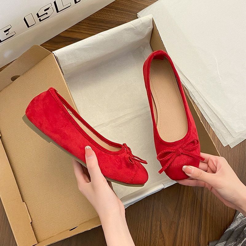 Damen flache Ballerinas mit glänzender Oberfläche und dekorativem Schleifenelement R&B