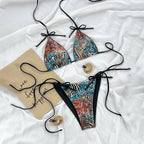 Damen Triangel-Bikini mit animalischem Druck und verstellbaren Bindändern