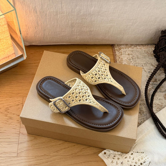 Damen Komfortable Zehentrenner-Sandalen mit modischem Flechtmuster und verstellbarem Riemen R&B