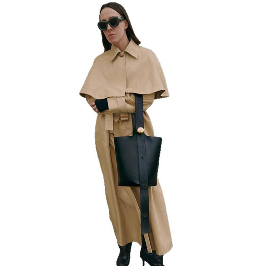 Damen trendiger Trenchcoat mit weit oversize Schnitt und abnehmbarer Kapuze R&B