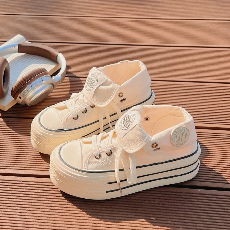 Damen Hochplatform Sneakers mit modischem Stoff-Obermaterial und lockerer Schnürung