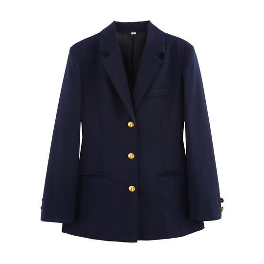 Damen elegante karierte Blazerjacke mit Goldknöpfen R&B