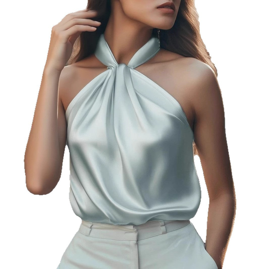 Damen Elegantes Top mit schickem Knoten und glattem Material R&B