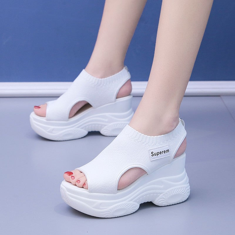 Damen Sportliche Plateau-Sandalen mit atmungsaktivem Strick-Obermaterial
