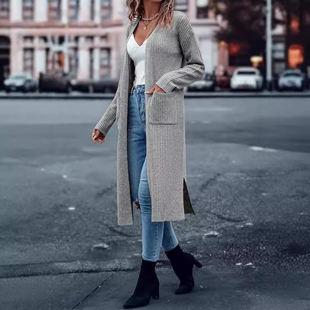 Damen Grobstrick-Kimono-Cardigan mit tiefen Taschen und offenen Ärmeln R&B
