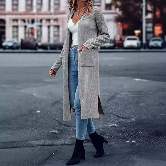 Damen Grobstrick-Kimono-Cardigan mit tiefen Taschen und offenen Ärmeln R&B