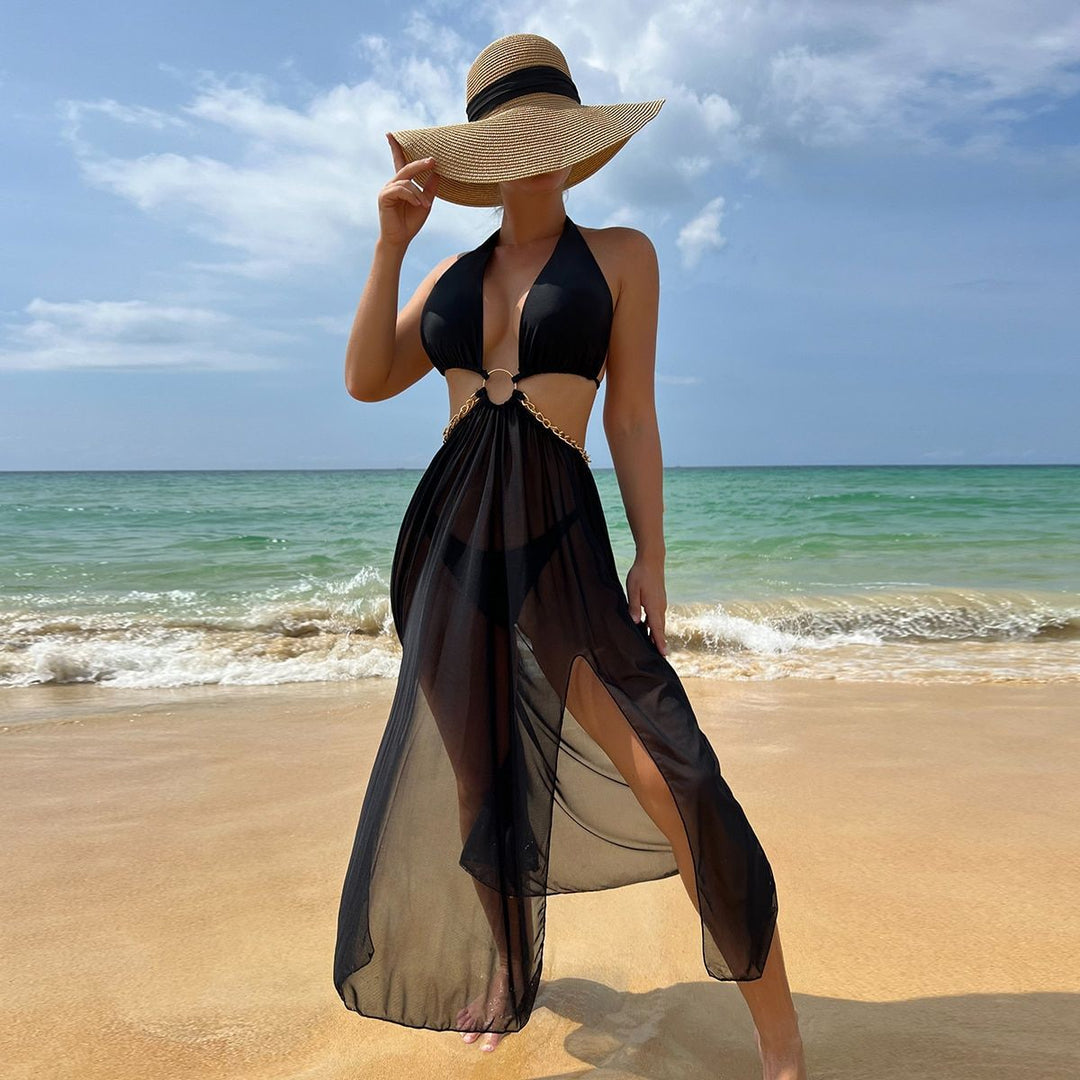 Damen Transparenter Strandüberwurf mit modischen Akzenten R&B
