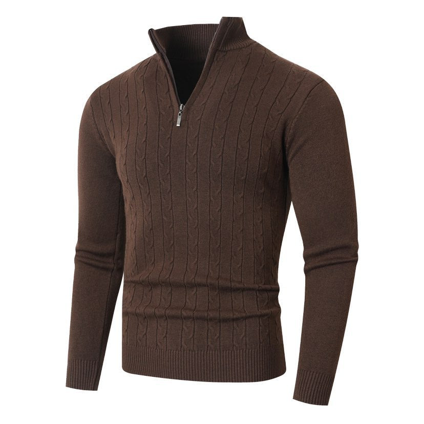 Herren stylischer Strickpullover mit hohem Stehkragen und durchgehendem Reißverschluss R&B