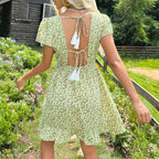 Damen Kurzarm Kleid mit floralen Mustern und elastischem Taillenband R&B