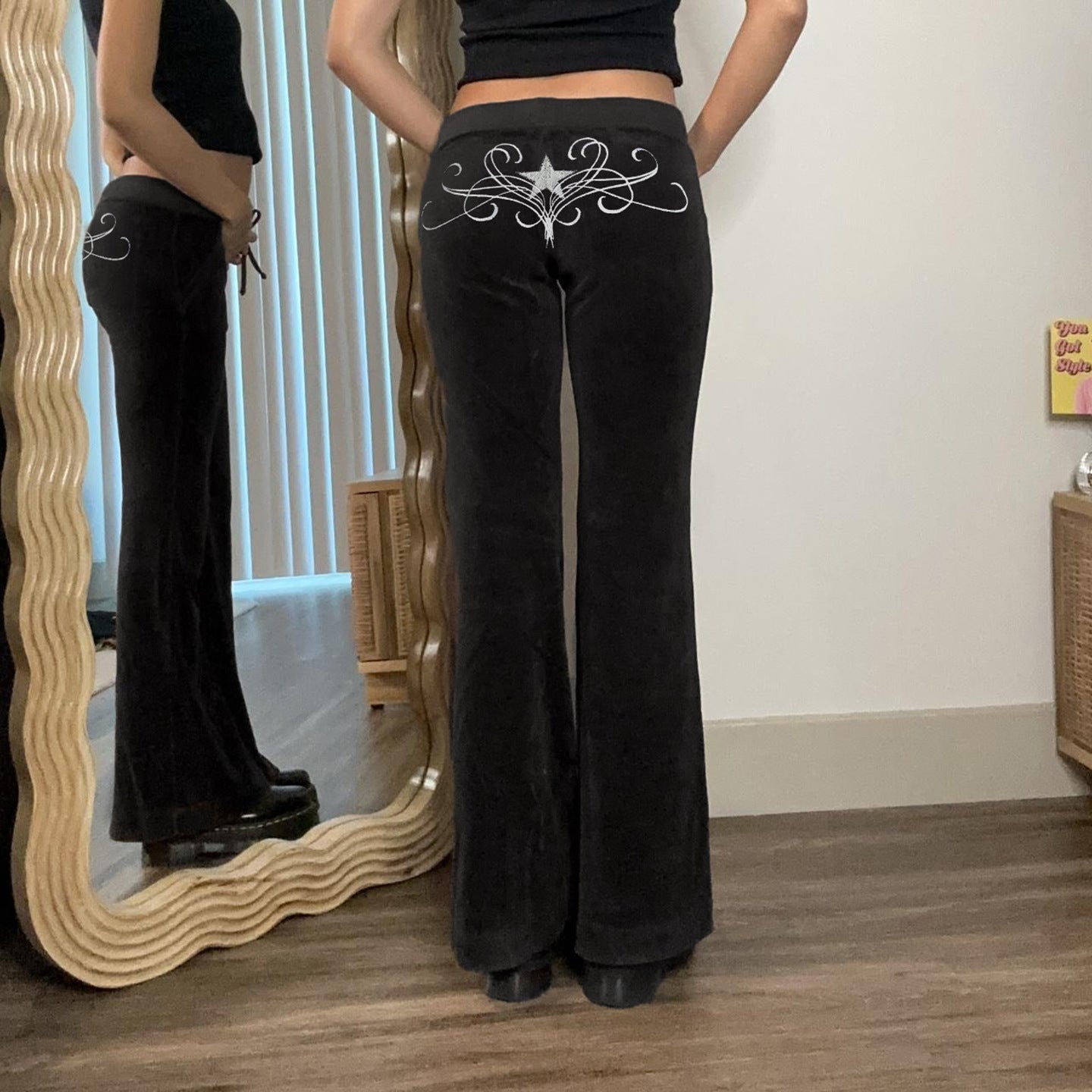 Damen elegante Schlaghose mit Glitzerstern-Detail R&B