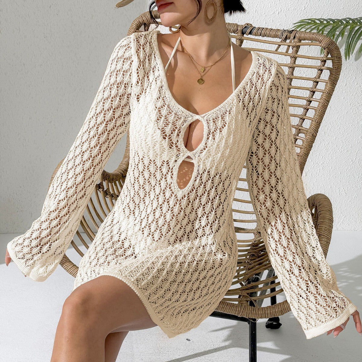 Damen gehäkelter Strandüberwurf mit innovativem Design R&B