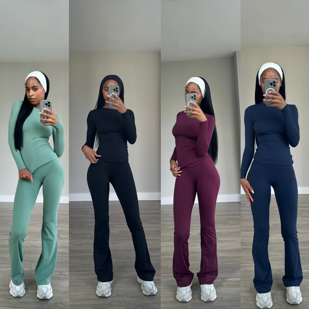 Damen Sportliches Langarmoberteil und Leggings-Set mit atmungsaktivem Stoff R&B