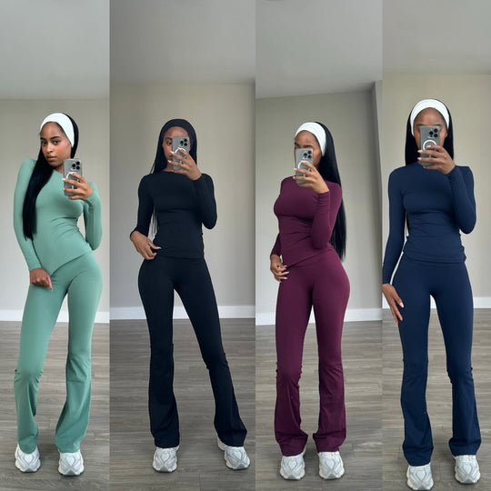 Damen Sportliches Langarmoberteil und Leggings-Set mit atmungsaktivem Stoff R&B