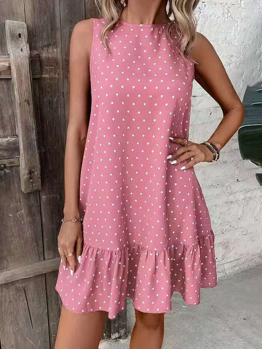 Damen Minikleid mit Herzmuster und Volantabschluss R&B