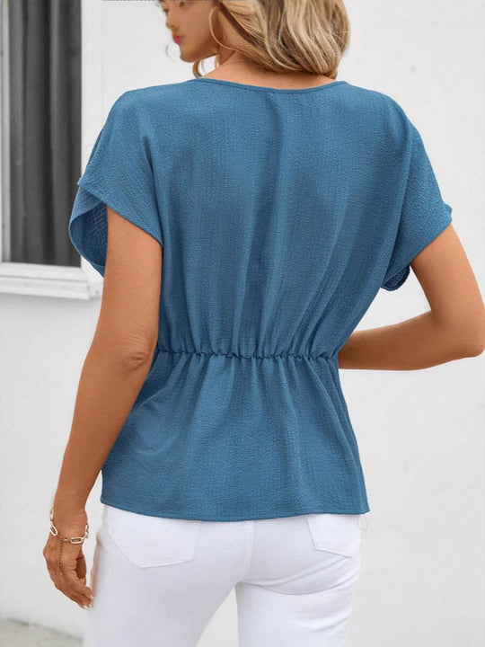 Damen elegantes Wickel-Oberteil mit lässigem Schnitt und fließendem Stoff Heidi-Mode