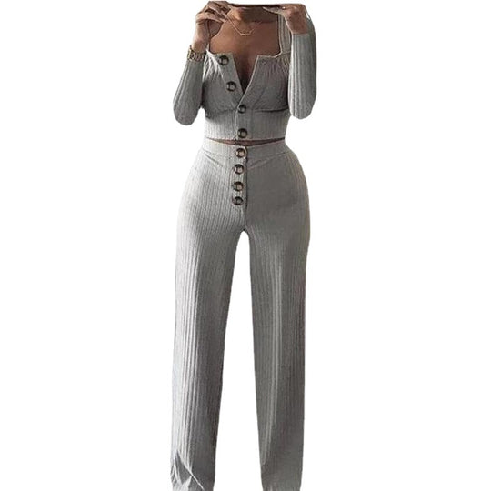 Damen Bequemes und stilvolles 2-teiligen Strickanzug mit Knopfdetails R&B