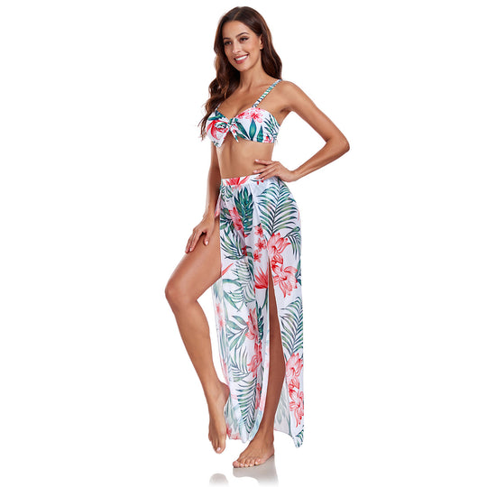 Damen Bikiniset mit floralem Design und schickem Überrock R&B