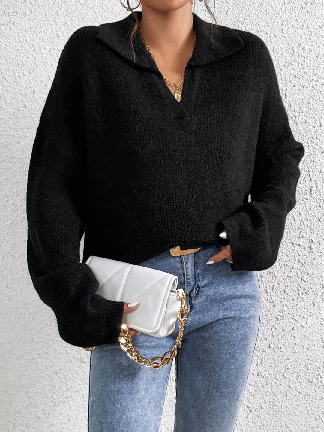 Damen Pullover mit Magnetverschluss und modischem Rippenstrick R&B