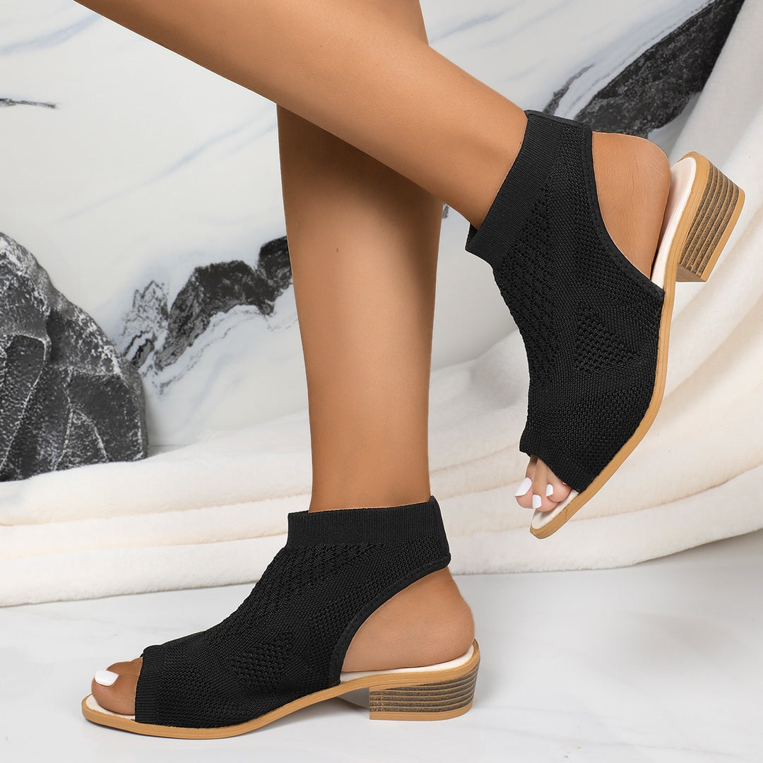 Damen offene Riemchen-Pantoletten mit atmungsaktivem Strickdesign R&B