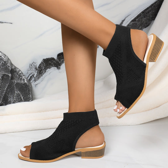 Damen offene Riemchen-Pantoletten mit atmungsaktivem Strickdesign R&B