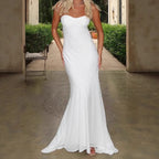 Damen Elegantes Langarm-Maxikleid mit schulterfreiem Design und fließendem Stoff R&B