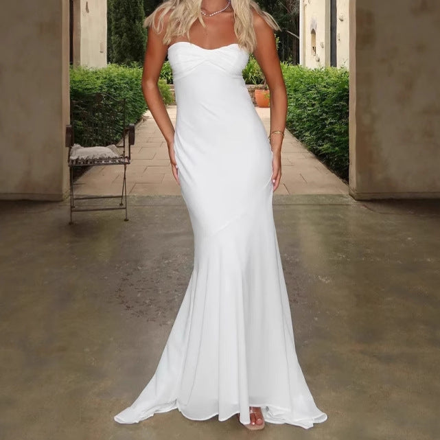 Damen Elegantes Langarm-Maxikleid mit schulterfreiem Design und fließendem Stoff R&B