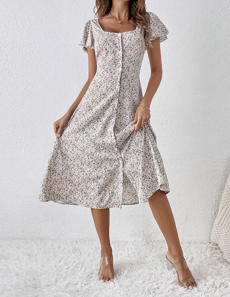 Damen Midi-Kleid mit femininen Rüschendetails und Knopfverschluss Heidi-Mode