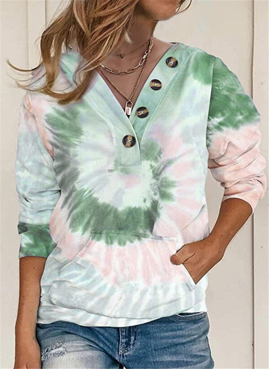 Damen lässiger Pullover mit Knopfdetails und modernem Batikmuster R&B