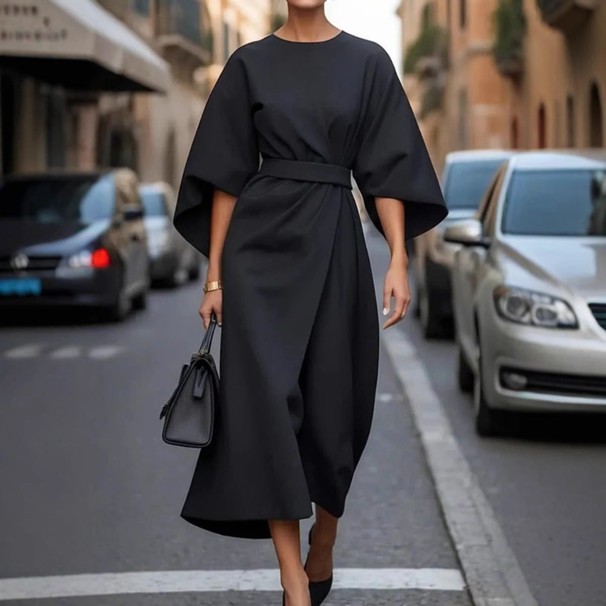 Damen Elegantes Midi-Kleid mit voluminösen Ärmeln R&B