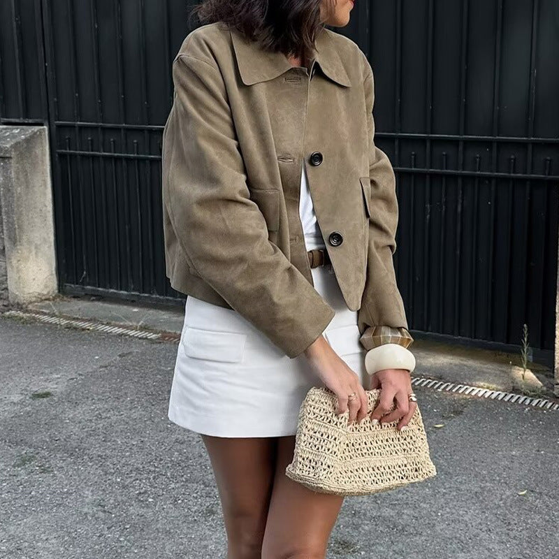 Damen modische und hochqualitative Übergangsjacke mit großen aufgesetzten Taschen R&B