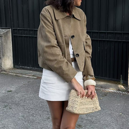Damen modische und hochqualitative Übergangsjacke mit großen aufgesetzten Taschen R&B