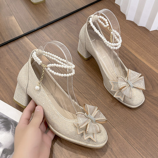 Damen Glitzernde Pumps mit eleganten Schleifen und Perlenverzierung R&B