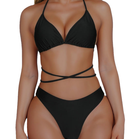 Damen Triangel-Bikini-Set mit hohem Beinausschnitt und stylishen Kordeln R&B