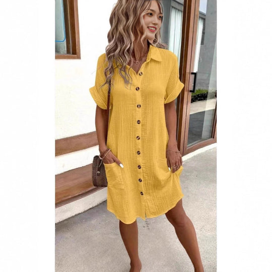 Damen lässiges Hemdblusenkleid mit Knopfdetails und Taschen R&B