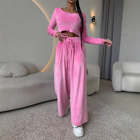 Damen lässiges Crop-Oberteil und weite Hose Set R&B