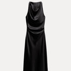 Damen Satin Maxikleid mit tiefem Rückenausschnitt