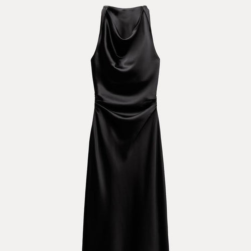 Damen Satin Maxikleid mit tiefem Rückenausschnitt