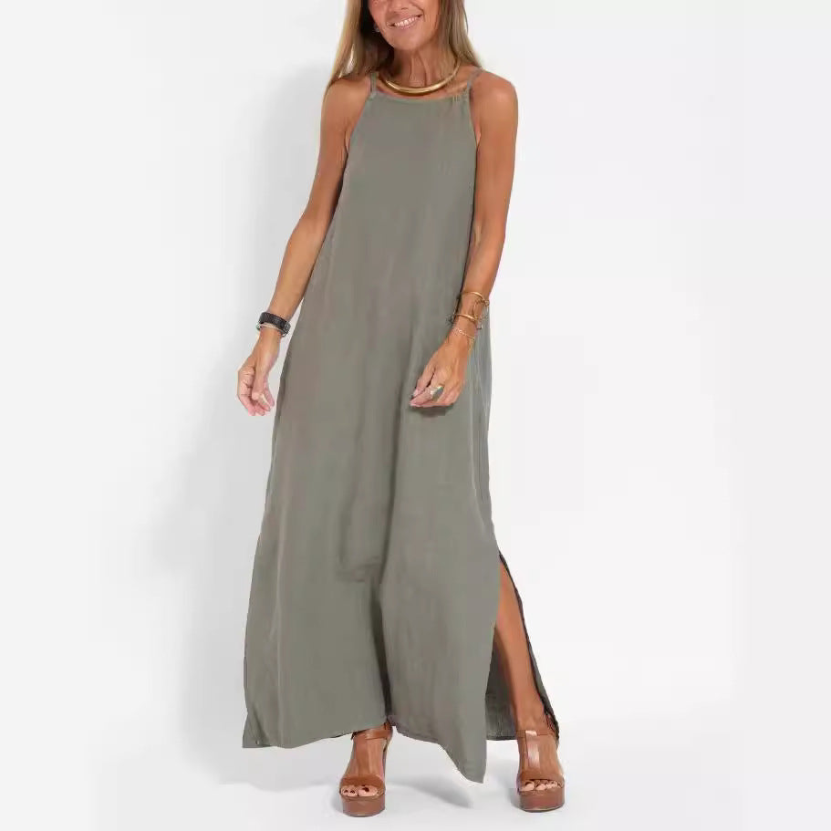 Damen elegantes Maxikleid mit feinen Trägern und schwingendem Saum R&B